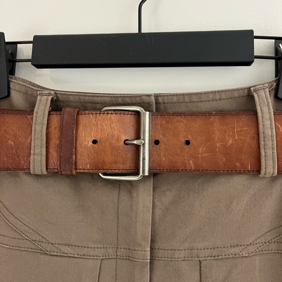 Theory Brown Khaki Skirt with Leather Belt Size 6 - Picture 3 of 8